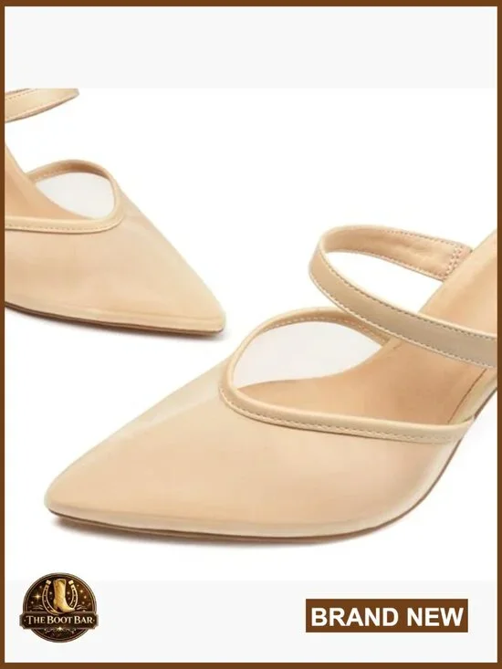 Mesh Pointed Toe Mules with 3.7 Inch Heels Slip On Heeled Sandals - Picture 5 of 7